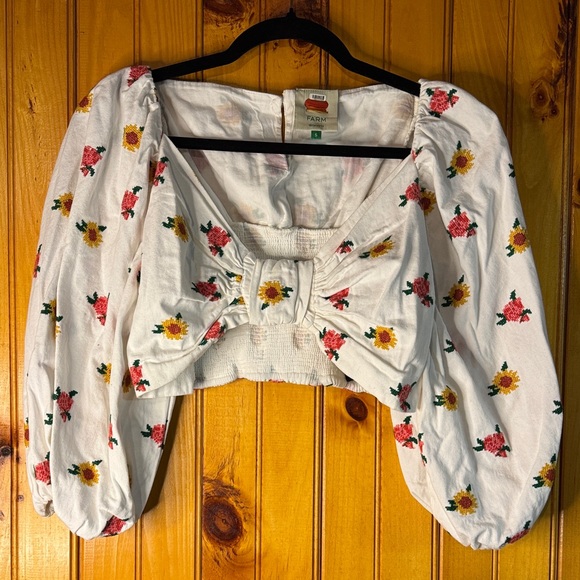 FARM Rio Tops - FARM Rio White Blouse with Embroidered Floral Print